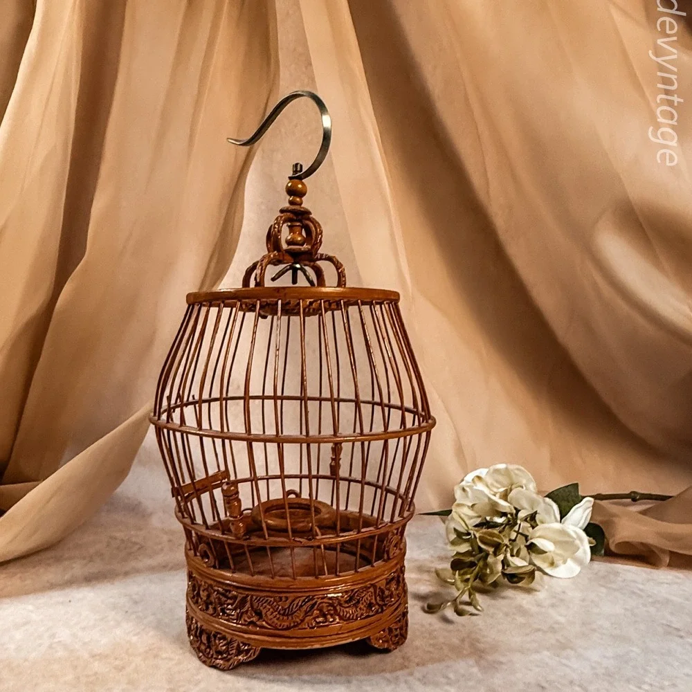 Bamboo Barrel Birdcage-Vintage - Picture 1 of 8
